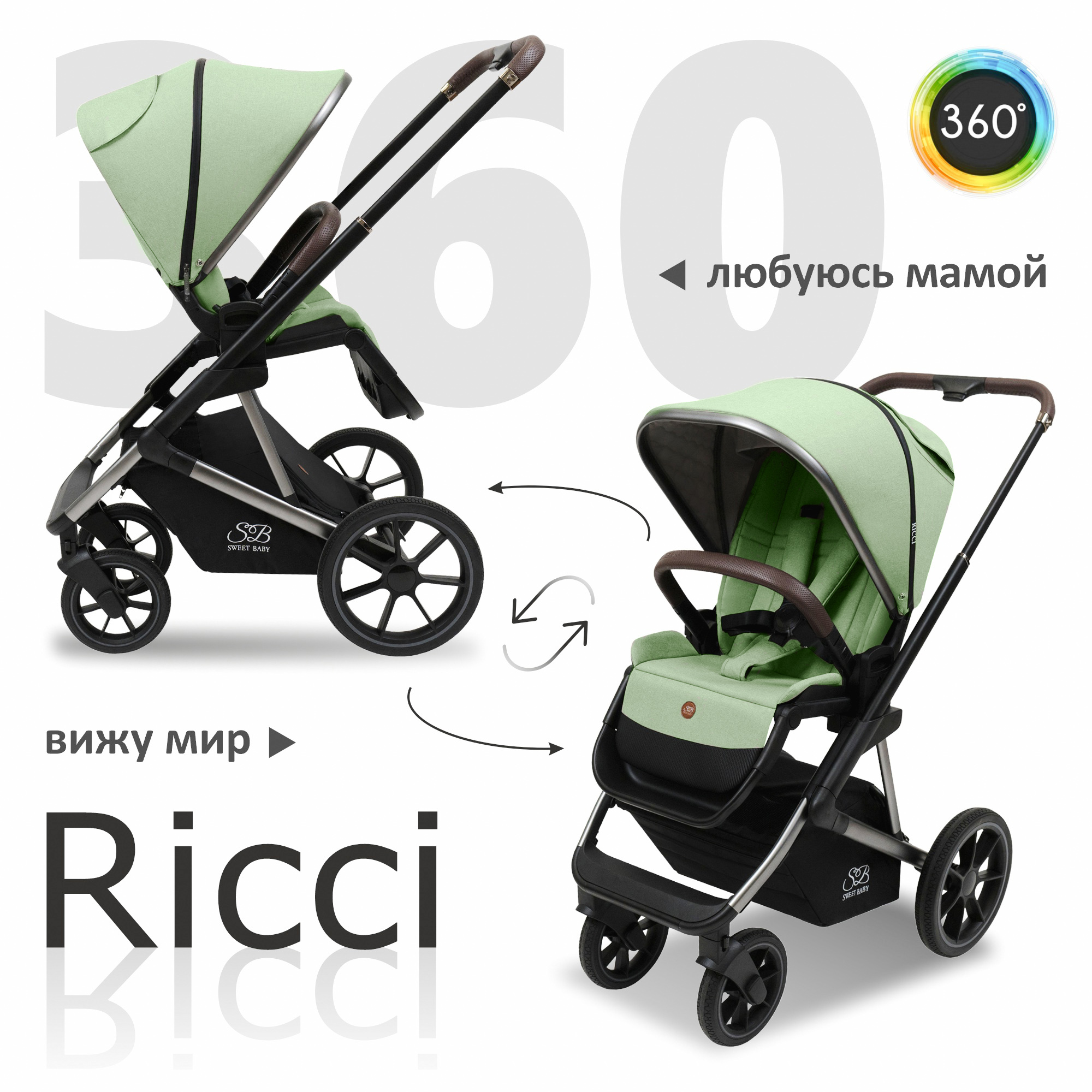 Коляска 2в1 Sweet Baby Ricci Mint - фото 9