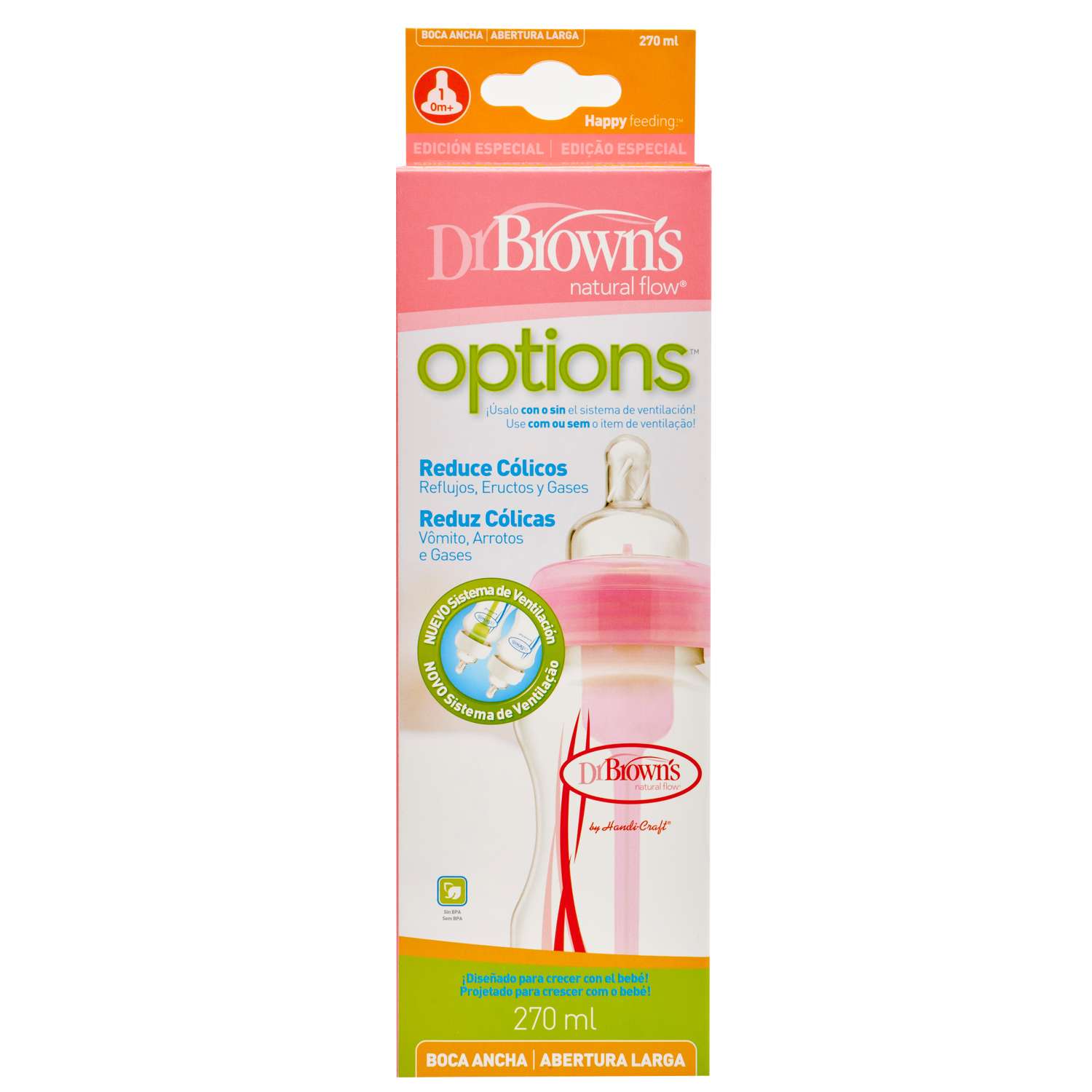 Бутылочка Dr Brown's Options с широким горлышком 270 мл Розовая - фото 3