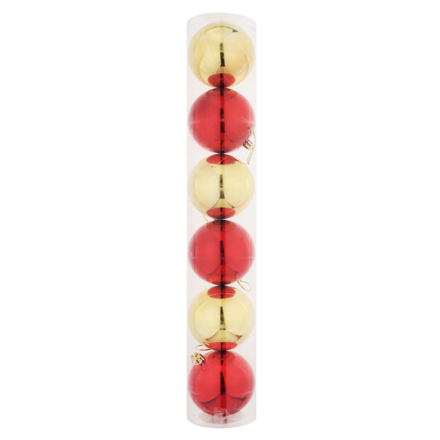 Набор ёлочных шаров Сноубум 6 шт 8 см в тубе красный золото - фото 4