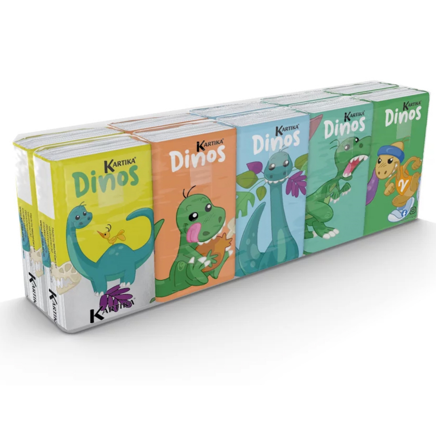 Бумажные платочки World cart Динозавры 4 слоя 10 пачек 9 листов 21х21 см - фото 1