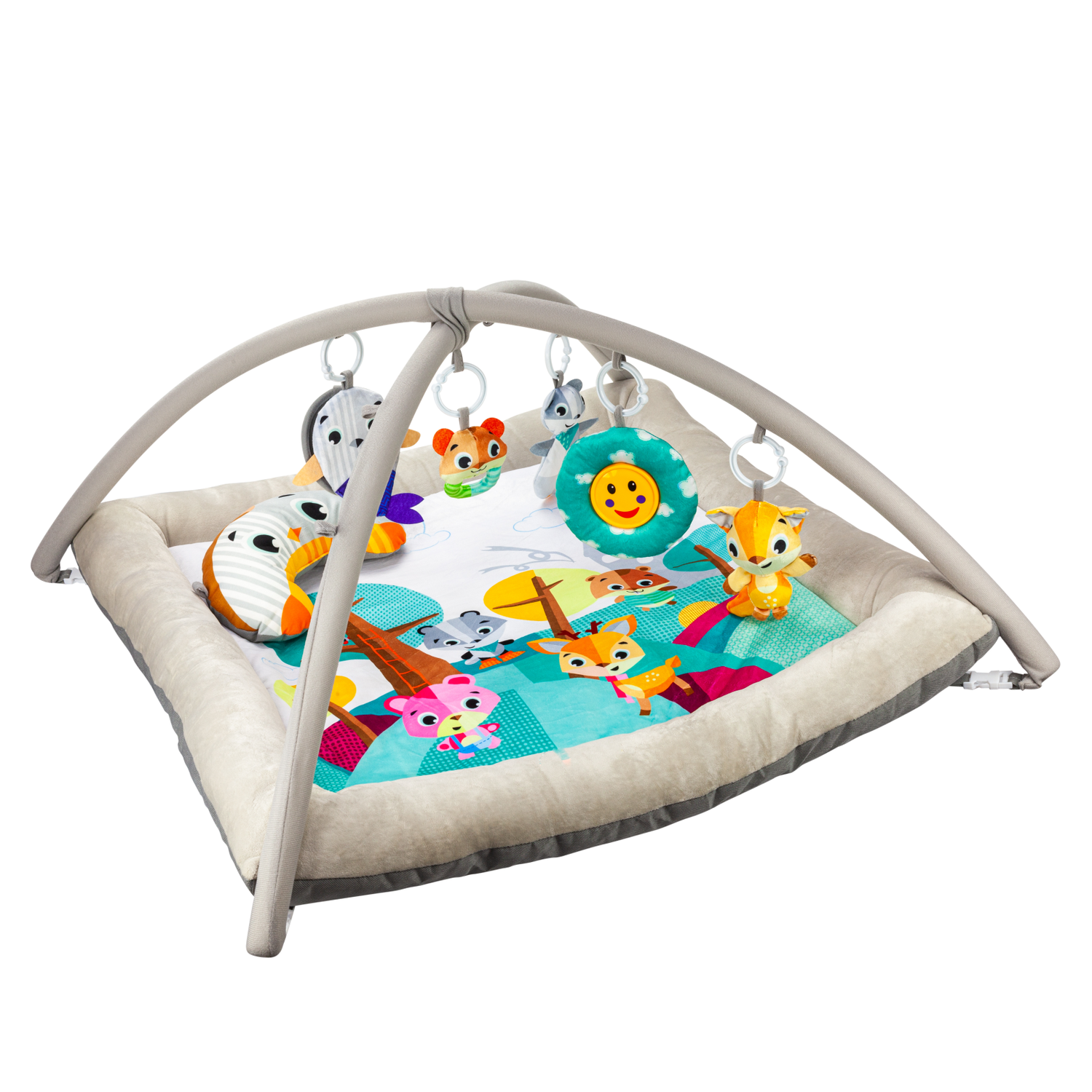 Развивающий игровой коврик Solmax для новорожденных с дугой и игрушками бежевый/голубой - фото 5