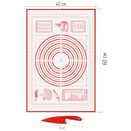 Коврик для теста RUGES большой красный с ножом