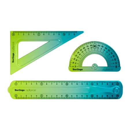 Набор чертежный средний Berlingo Radiance треугольник 14см линейка 20см транспортир гибкий голубой зеленый градиент