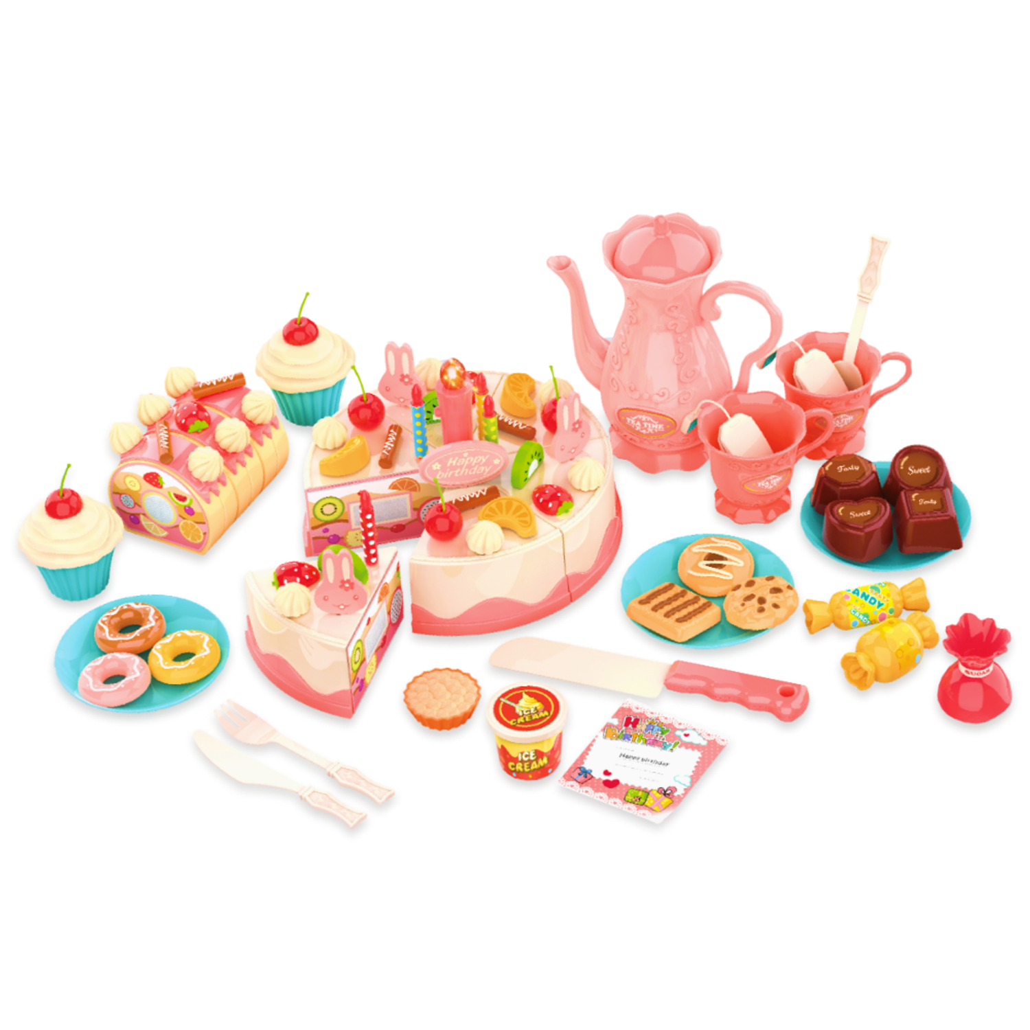 Посуда игрушечная и продукты TrendToys Веселое чаепитие торт и сервиз 83 предмета - фото 1