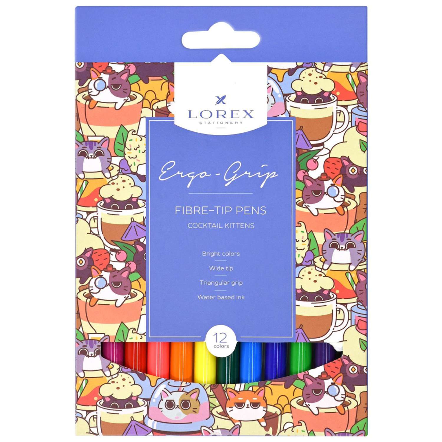 Фломастеры Lorex Stationery для рисования детские Cocktail kittens набор 12 цветов трехгранные - фото 1