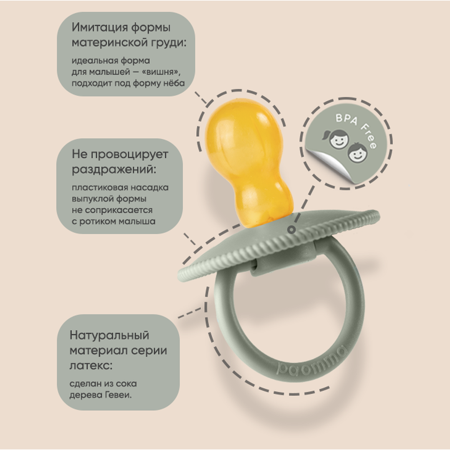 Соска-пустышка paomma латексная 6-18 месяцев цвет Коричневый - фото 2