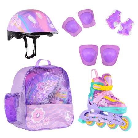 Набор роликовые коньки Alpha Caprice раздвижные Floret Violet шлем и набор защиты в сумке размер M 35-38