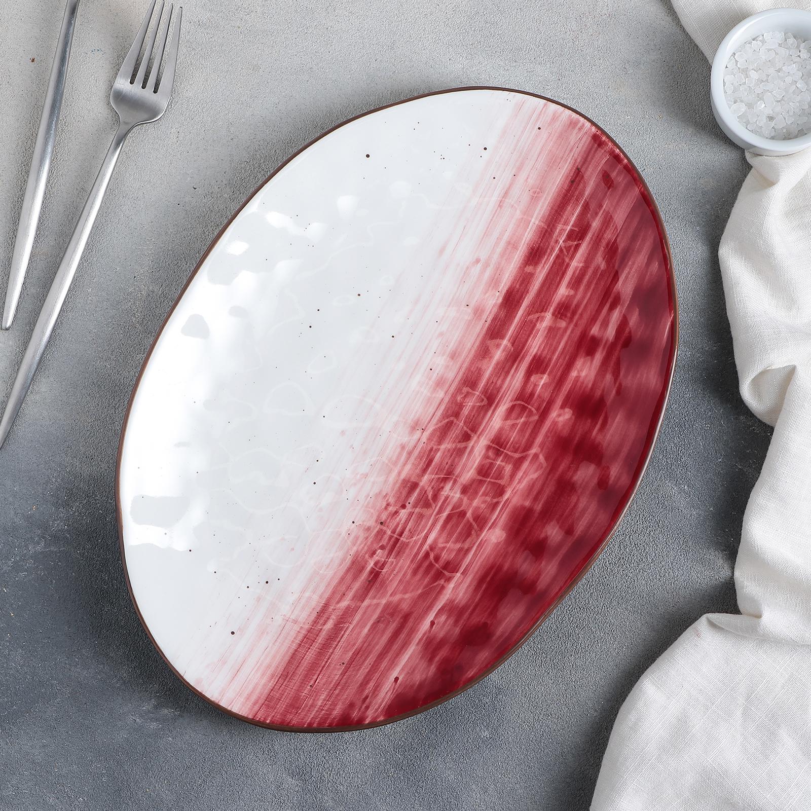 Блюдо Доляна керамическое «Космос» 31.5×22 см цвет красный - фото 1