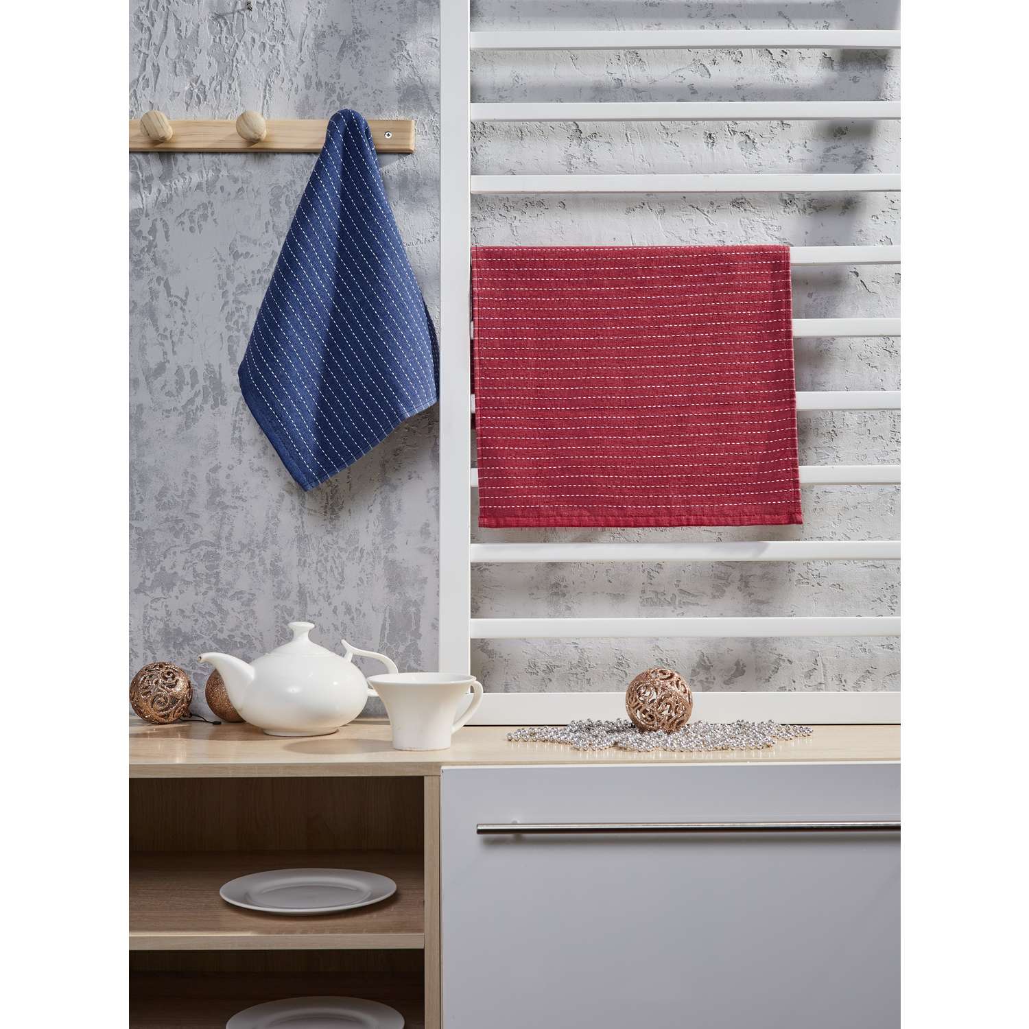 Набор кухонных полотенец ATLASPLUS 40х60 см 2 шт. махровые хлопок синий красный - фото 2