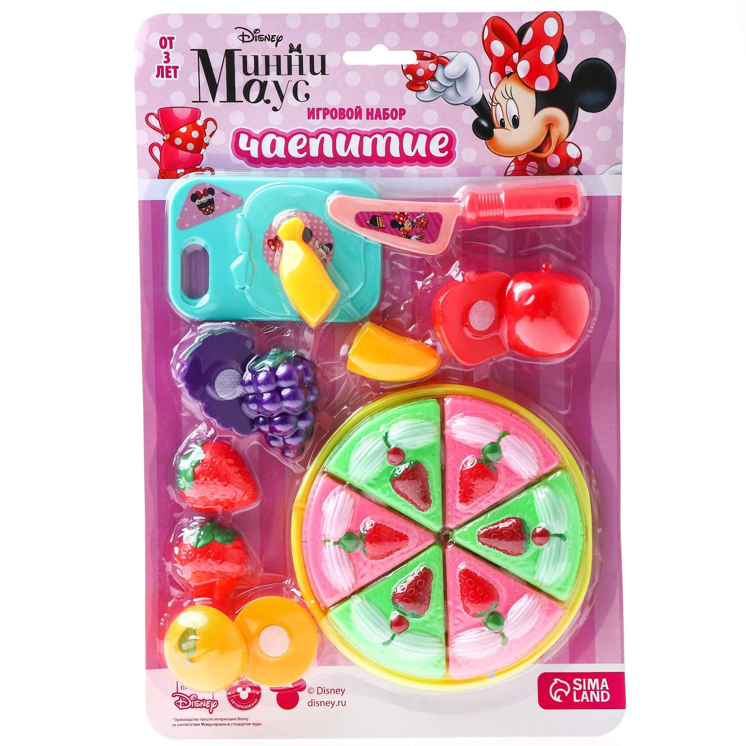 Игровой набор Disney «Чаепитие» Минни Маус тортик и фрукты на липучках - фото 1