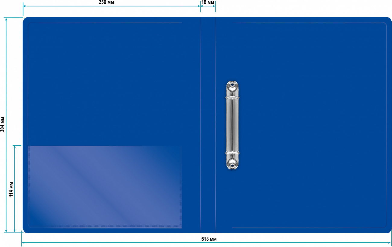 Папка на кольцах Бюрократ 2шт колец О-образные A4 18мм корешок пластик 0.7мм синий - фото 4