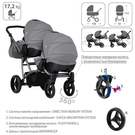 Коляска для двойни 2в1 Bebetto 42 Comfort 04 шасси Графит