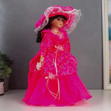 Кукла коллекционная Зимнее волшебство керамика «Леди Амелия в ярко-розовом платье» 40 см