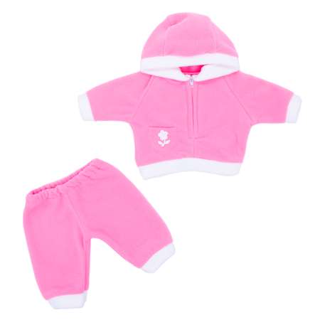 Комплект для пупса Модница 43-48 см из флиса: куртка с капюшоном и штанишки 6103 розовый-белый