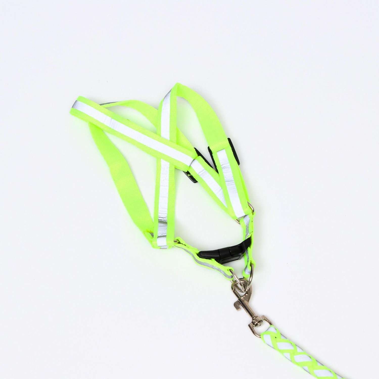 Комплект Пижон поводок и шлейка Плетенка флуоресцентный зелёный - фото 3