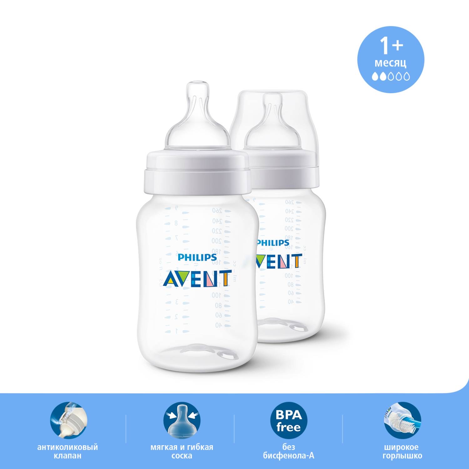 Бутылочка Philips Avent Anti-colic 260мл с 1месяца 2шт SCF813/27 - фото 3