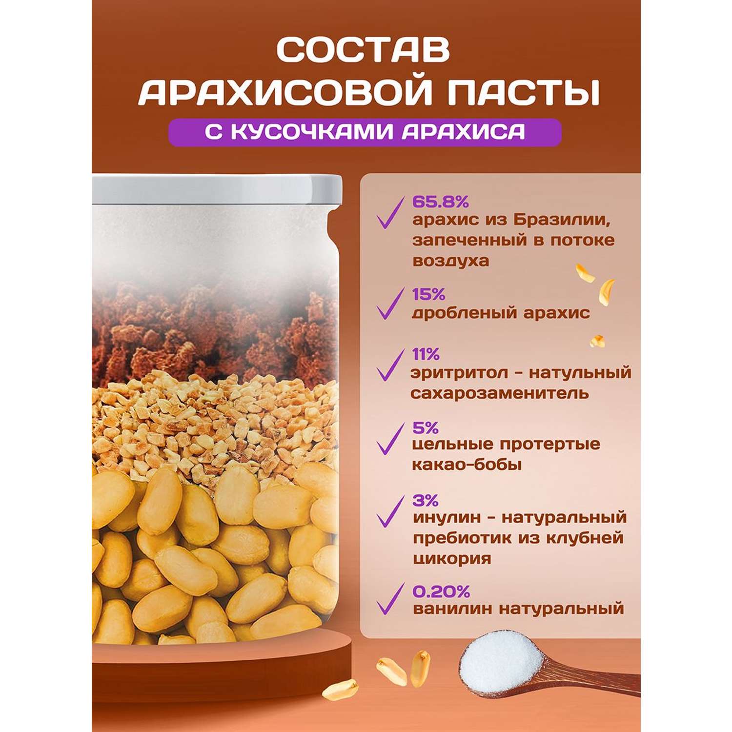 Арахисовая паста Намажь орех без сахара низкокалорийная Шоко Кранч 1000 грамм - фото 2