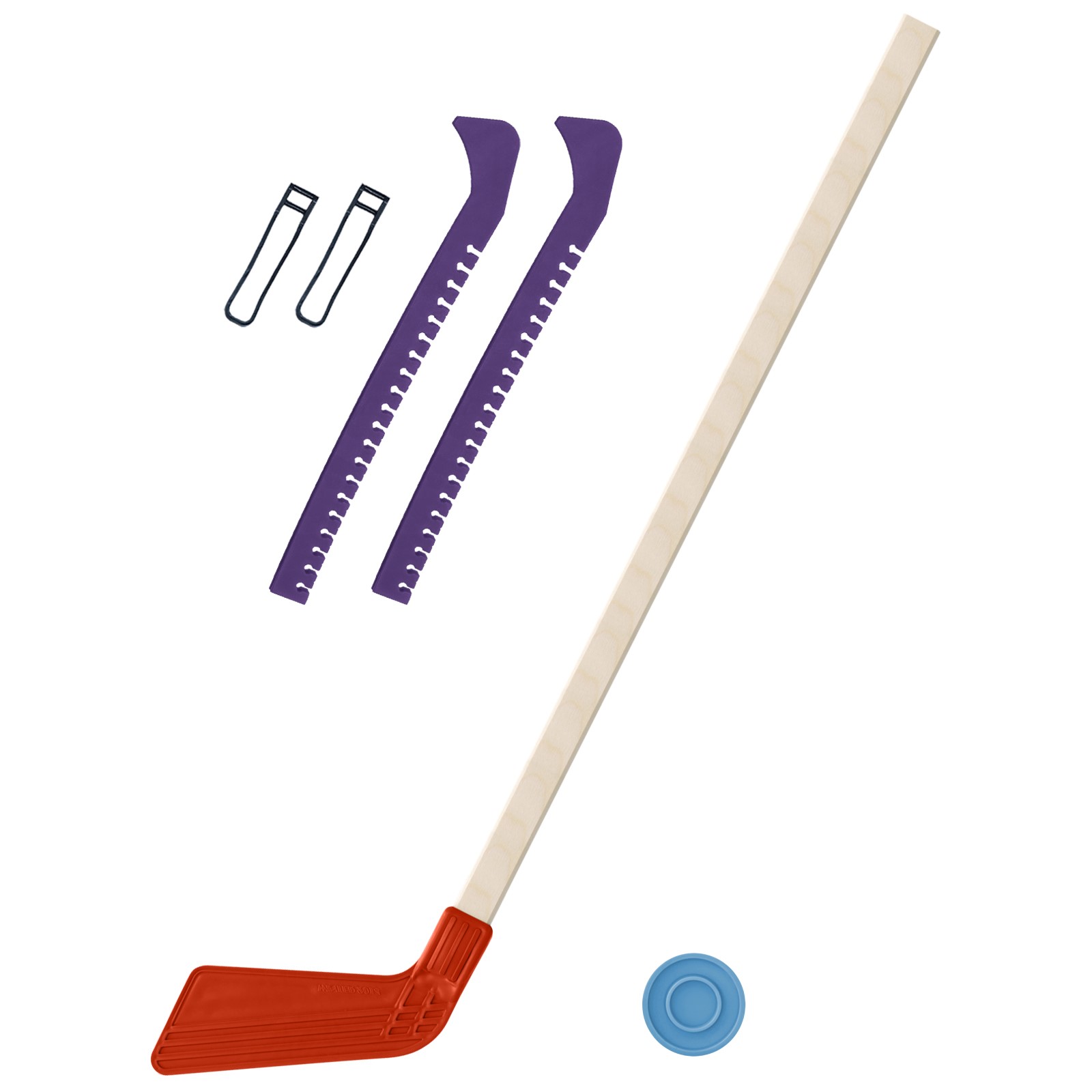 Набор для хоккея Задира Клюшка хоккейная детская красная 80 см + шайба + Чехлы для коньков фиолетовые - фото 1