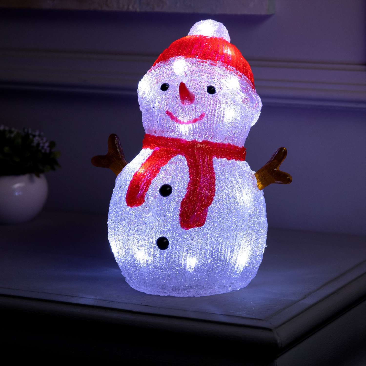 Светодиодная фигура Sima-Land «Снеговик» 15×16×10 см акрил 20 LED батарейки АА × 3 свечение белое - фото 1