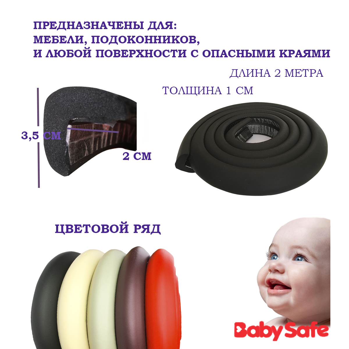 Набор защитные накладки Baby Safe и защитная лента безопасности XY-038 1+4 черный - фото 8