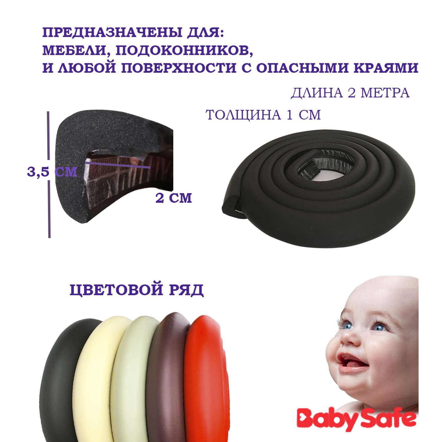 Набор защитные накладки Baby Safe и защитная лента безопасности XY-038 1+4 черный - фото 8
