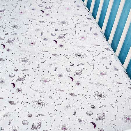Простыня натяжная Adam Stork на резинке муслиновая ОВАЛЬНАЯ для детской кроватки 75х125 Galaxy