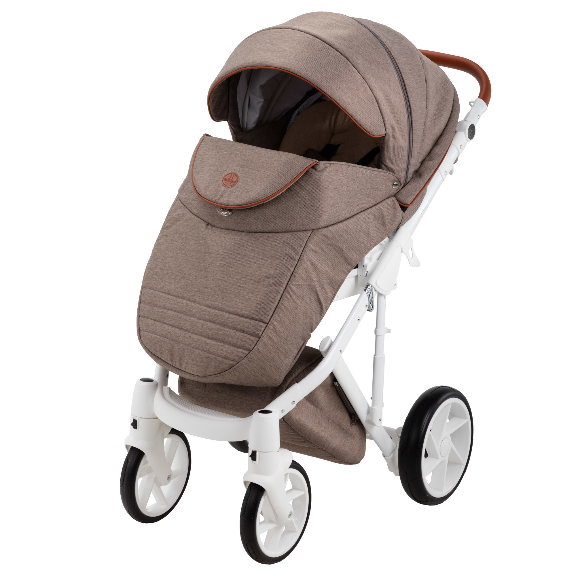 Коляска 3в1 BeBe-mobile Marconi Standart BE34 Темно-бежевый+Темно-карамельная кожаная отделка - фото 2