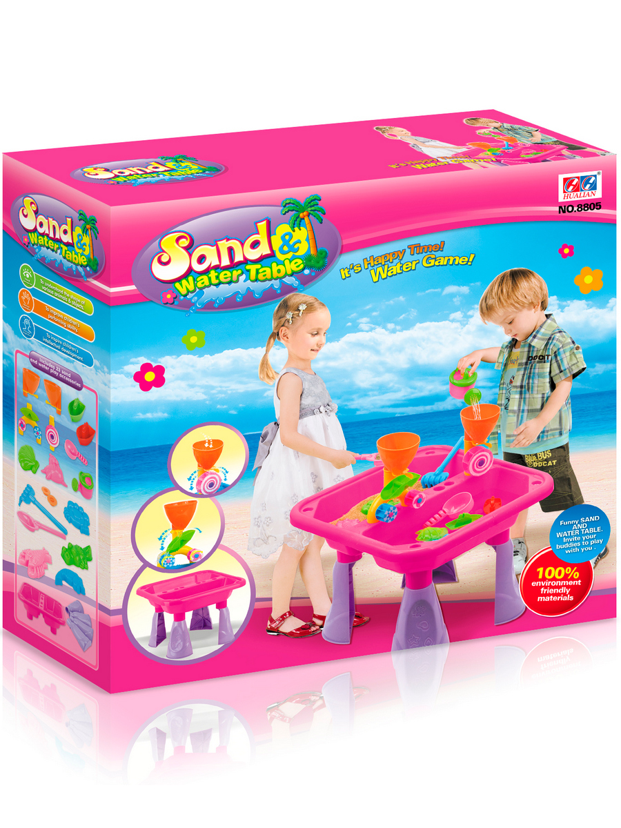 Cтол для игр с песком и водой Hualian Toys Водяные мельницы 47х47х35 см розовый - фото 4