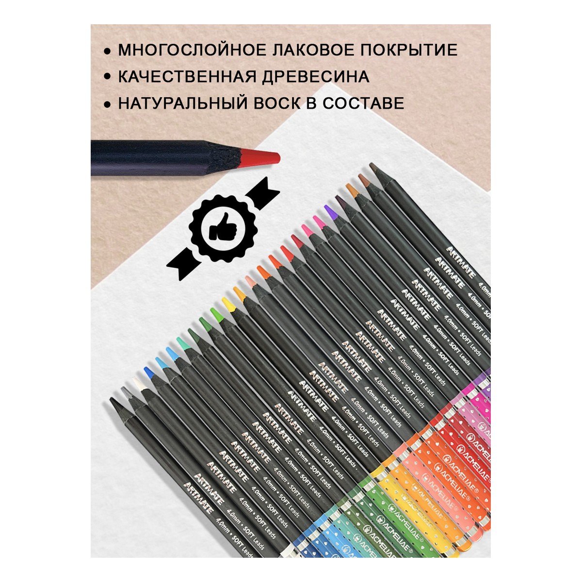 Карандаши цветные ACMELIAE Blackwood Artmate 24 цветов в картонном футляре - фото 11