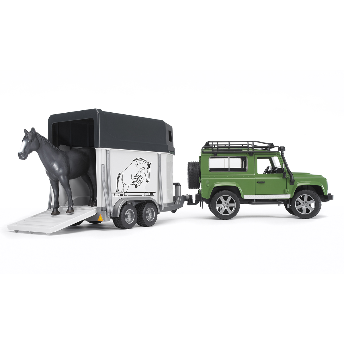 Внедорожник Bruder Land Rover Defender с прицепом и лошадью