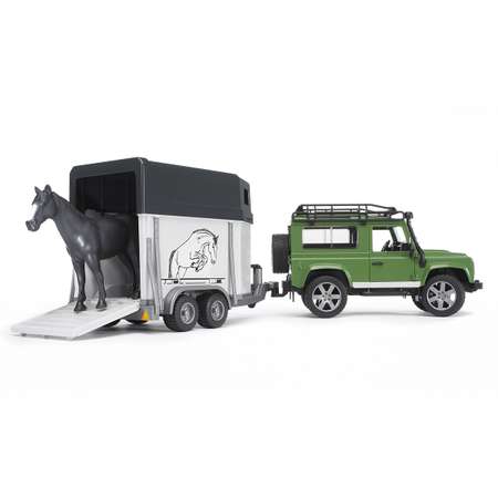 Внедорожник BRUDER Land Rover Defender с прицепом-коневозкой и лошадью