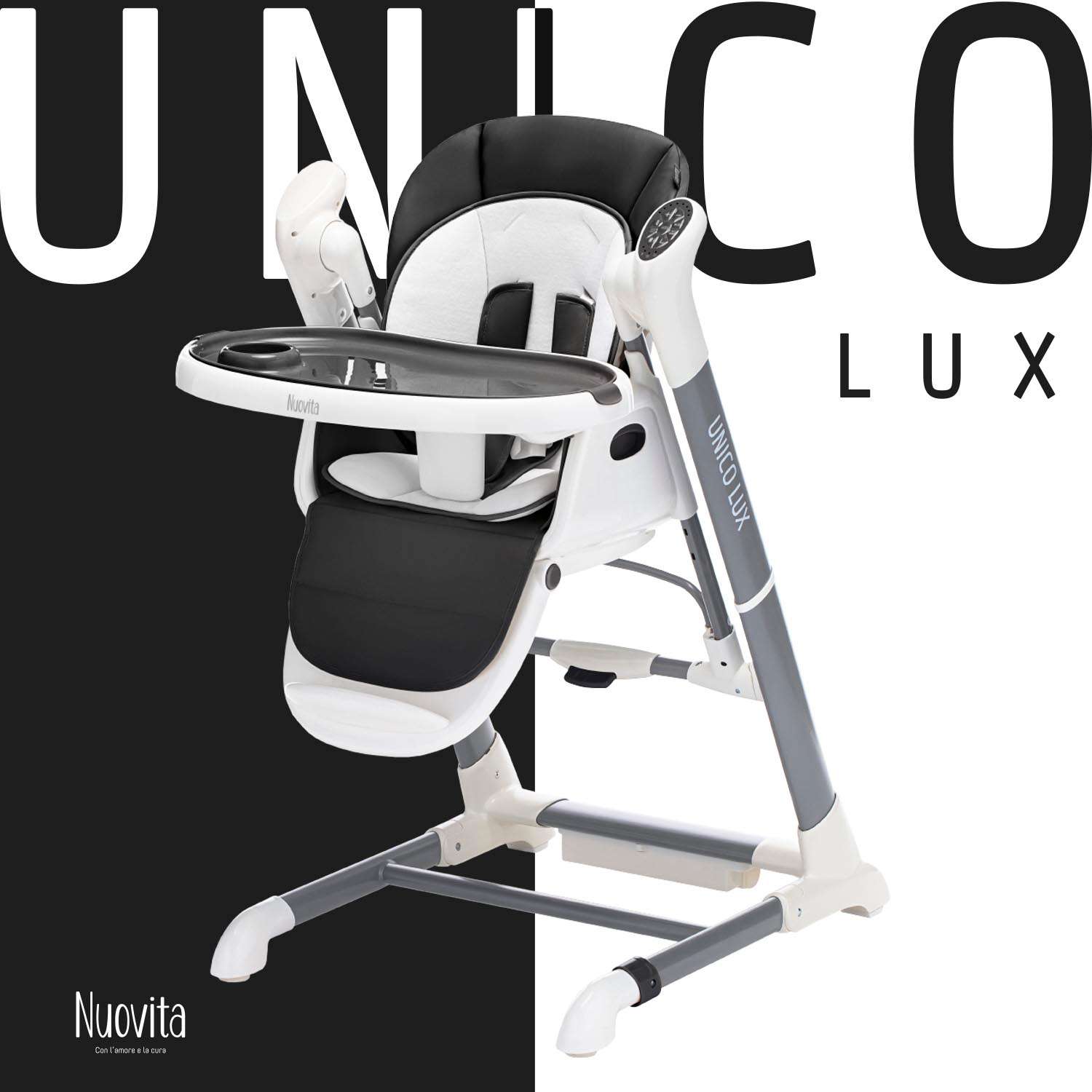 Стульчик для кормления Nuovita Unico lux Bianco с электронным устройством качения Черный - фото 4