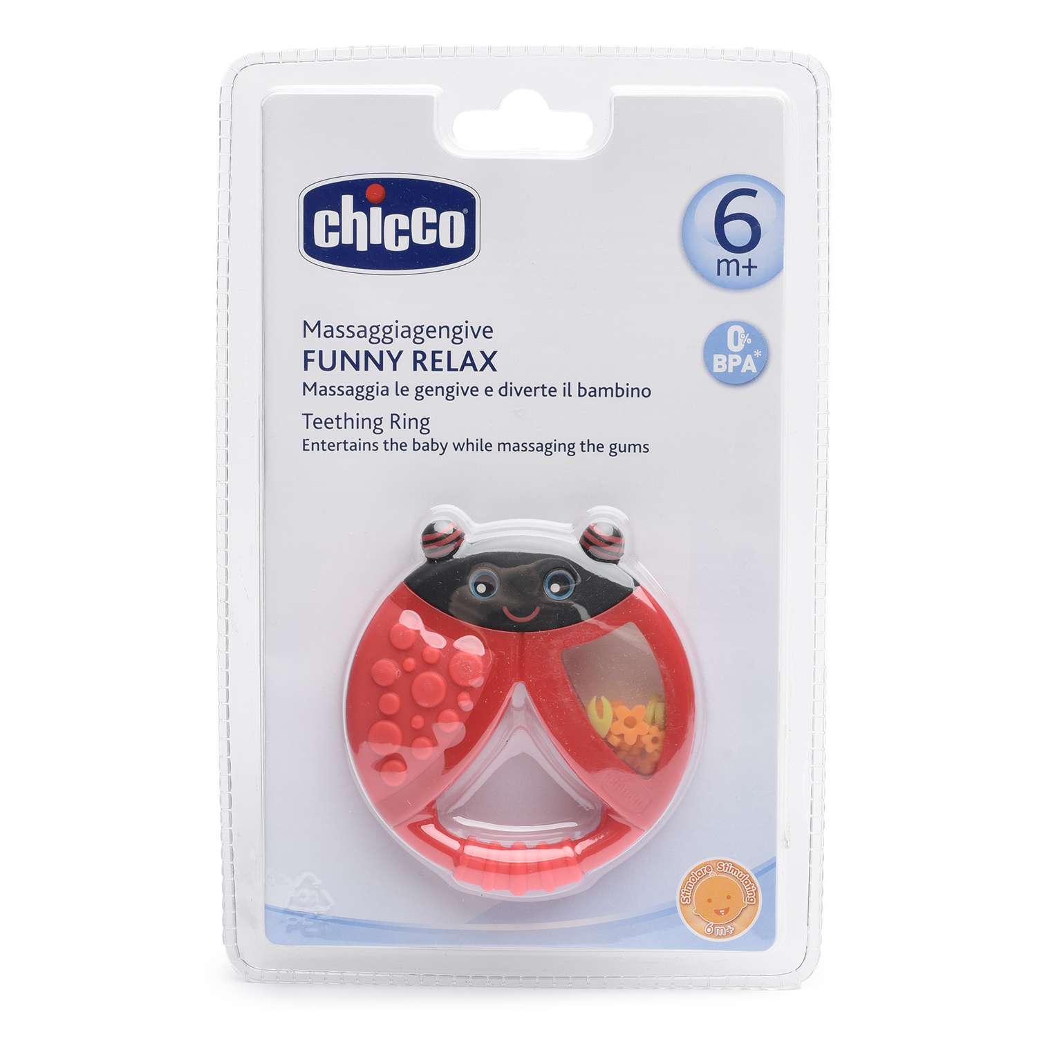 Игрушка Chicco Funny Relax Божья коровка с зубным кольцом с 6месяцев - фото 2