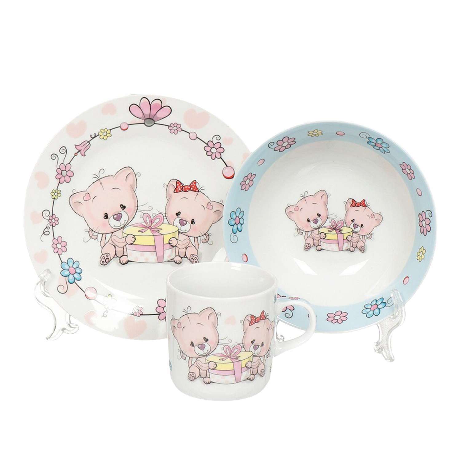Набор детской посуды Daniks декорированный Мишки 3 предмета керамика подходит для СВЧ и ПММ - фото 1