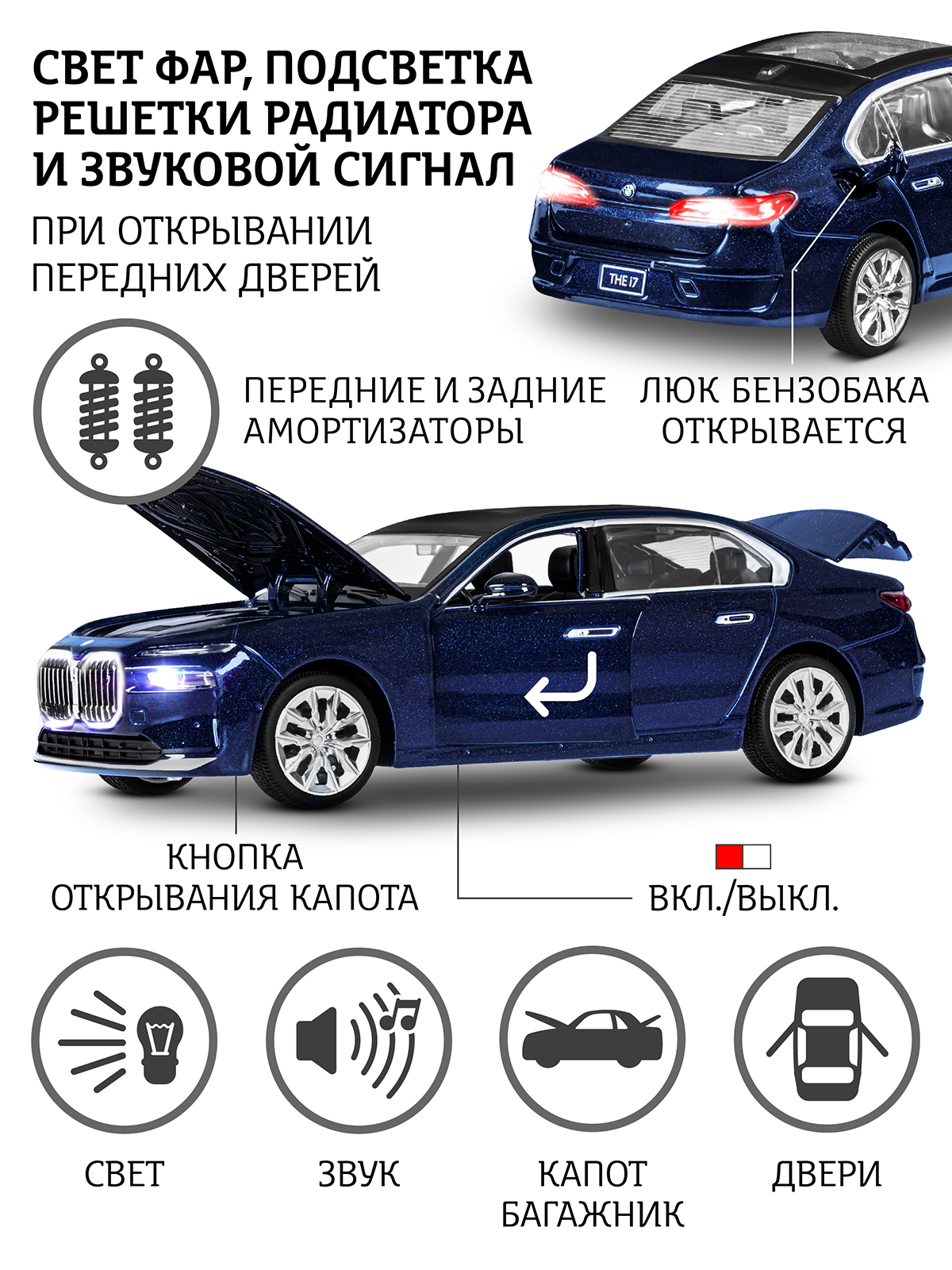 Автомобиль АВТОпанорама BMW 1:24 без механизмов синий JB1251652 - фото 2