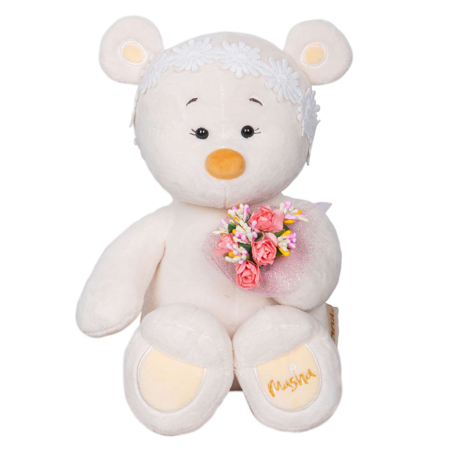 Мягкая игрушка KULT of toys плюшевый медведь в подарочной коробки для девочки masha с цветами 30 см - фото 1