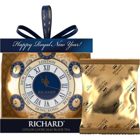 Чай черный крупнолистовой Richard Christmas Toy Clocks с символом нового года часы 20 гр