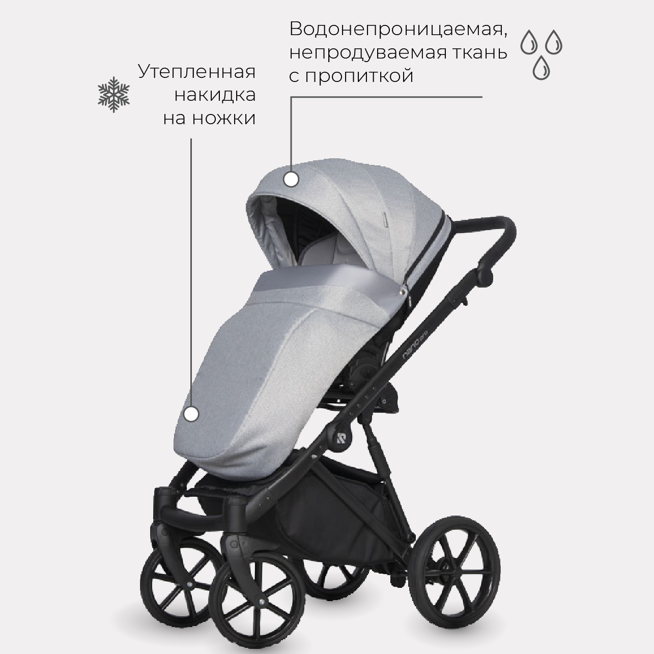 Коляска детская универсальная Riko NANO PRO 3 в 1 Grey Fox серый 01 - фото 7