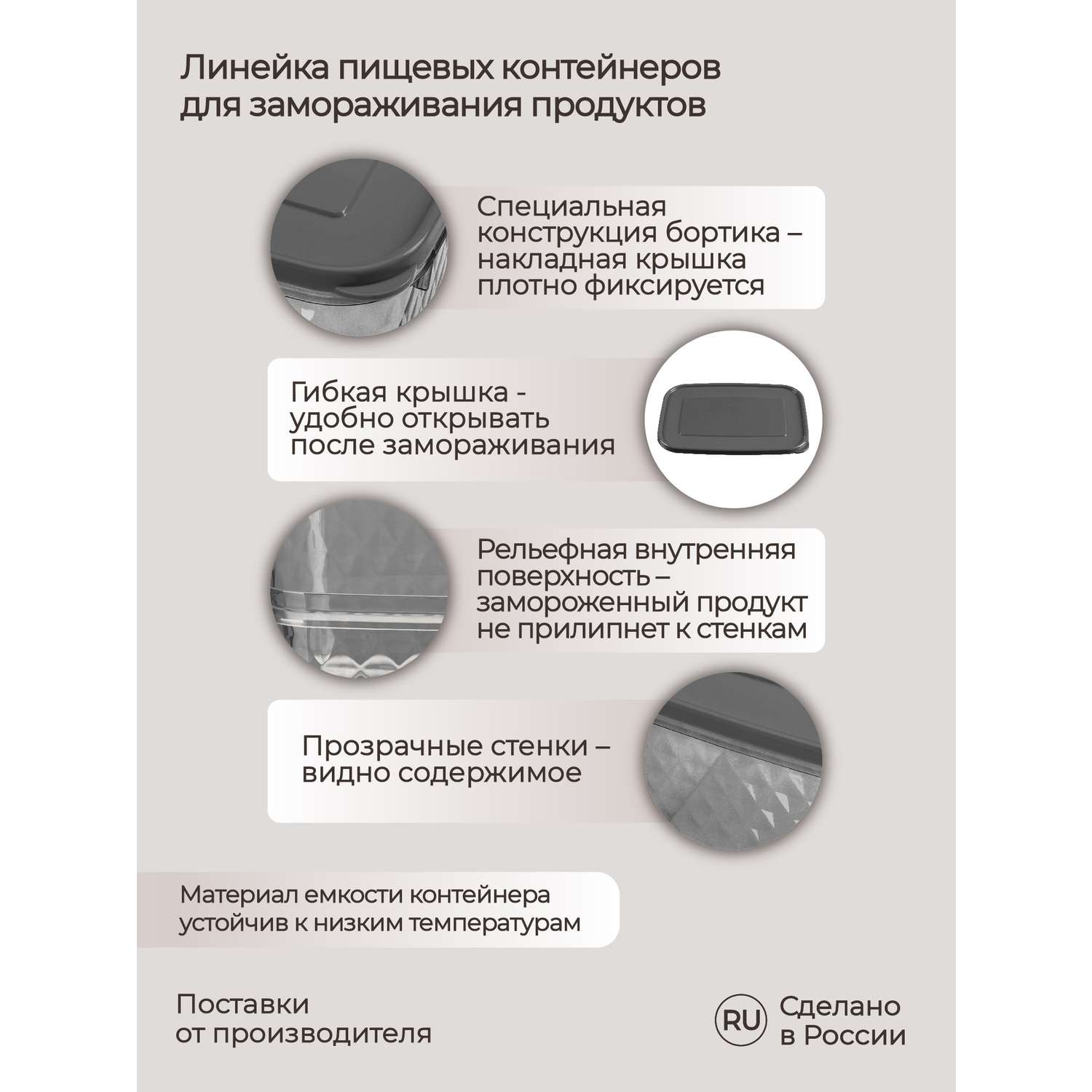 Контейнер Phibo для замораживания и хранения продуктов Кристалл 1.7л черный - фото 3