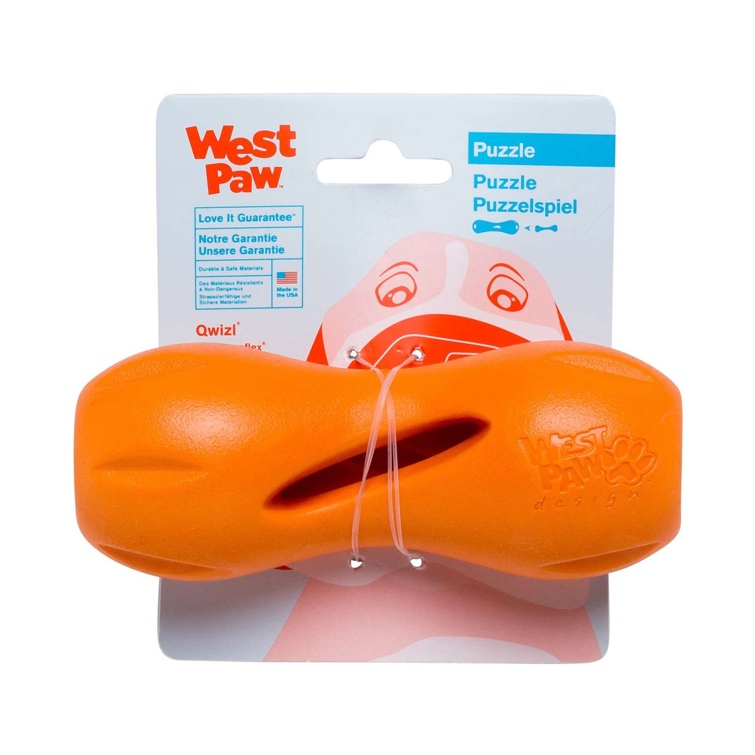Игрушка для собак West Paw Zogoflex Qwizl Гантеля для лакомств S Оранжевая - фото 2