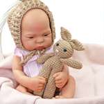 Набор для фотосессии младенца SHARKTOYS от 0 до 3 месяцев мягкая игрушка Зайчик и вязаная шапочка