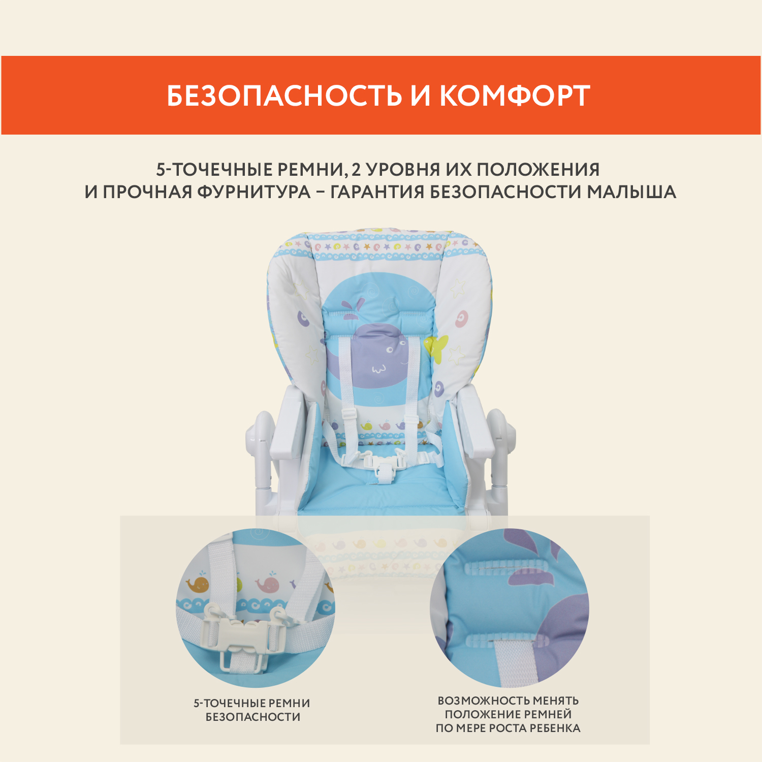 Стульчик для кормления Polini kids Classic Морская история Голубой - фото 31