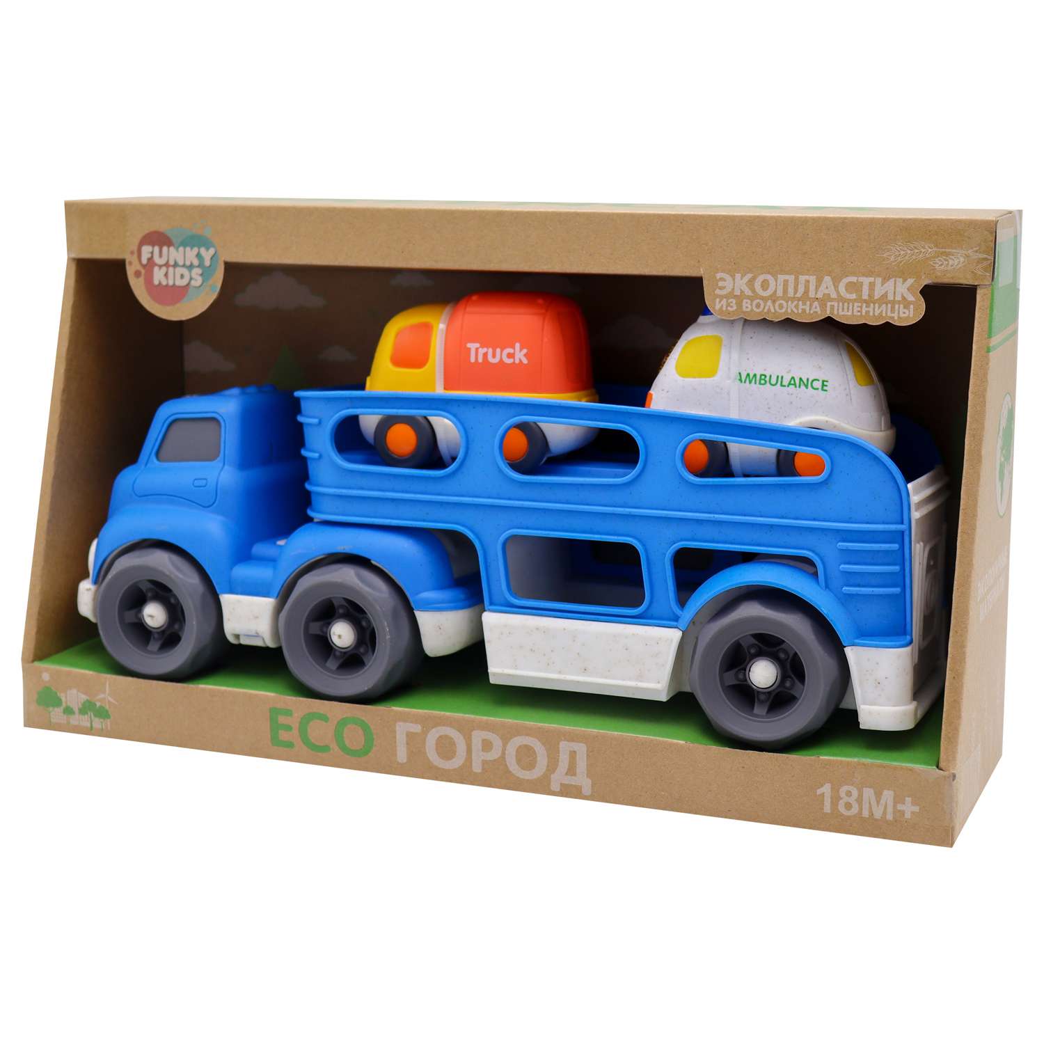 Игрушка Funky Toys Эко-машинка грузовик с 2 машинками Синий 30 см FT0416362 - фото 4