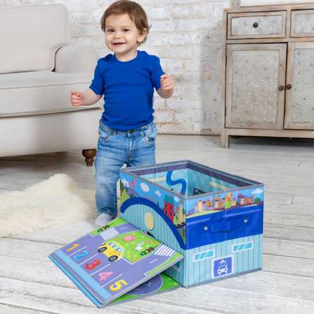 Контейнер-бокс МУЛЬТИФАН для игрушек с крышкой детский Синий трактор с игровым полем