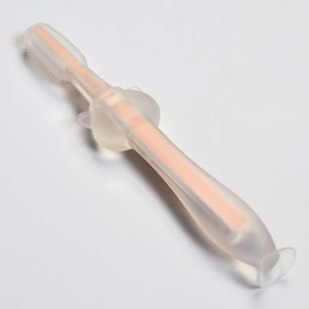 Детская зубная щетка-массажер Крошка Я силиконовая с ограничителем от 3 месяцев+ розовая