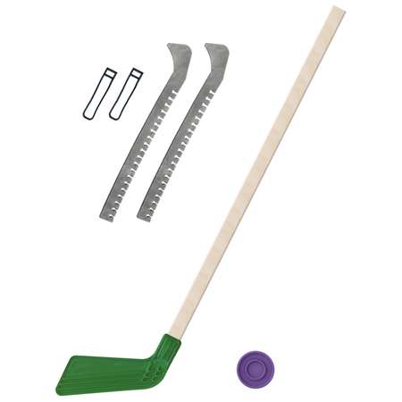 Набор для хоккея Задира Клюшка хоккейная детская зеленая 80 см + шайба + Чехлы для коньков серые
