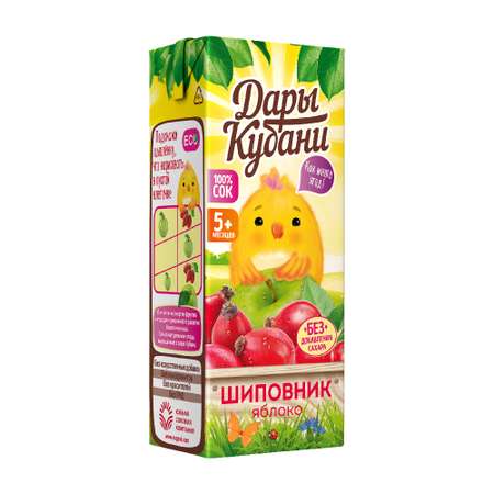 Сок детский Дары Кубани яблочно-шиповниковый без сахара осветленный с 5 месяцев 24 шт по 200 мл
