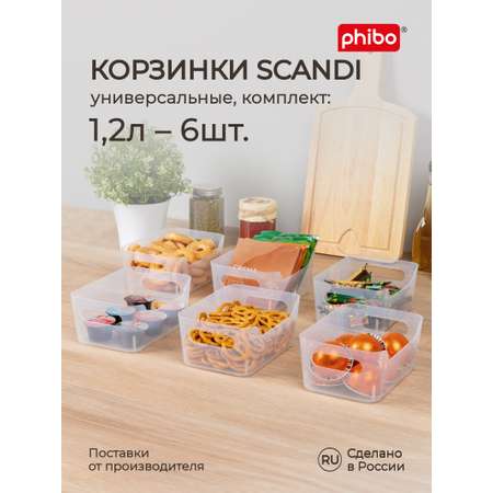 Комплект Phibo корзинок универсальных Scandi 1.2л - 6 шт. бесцветный