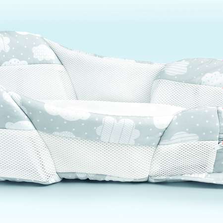 Складная кроватка Baby Delight ХL Cерая с облаками