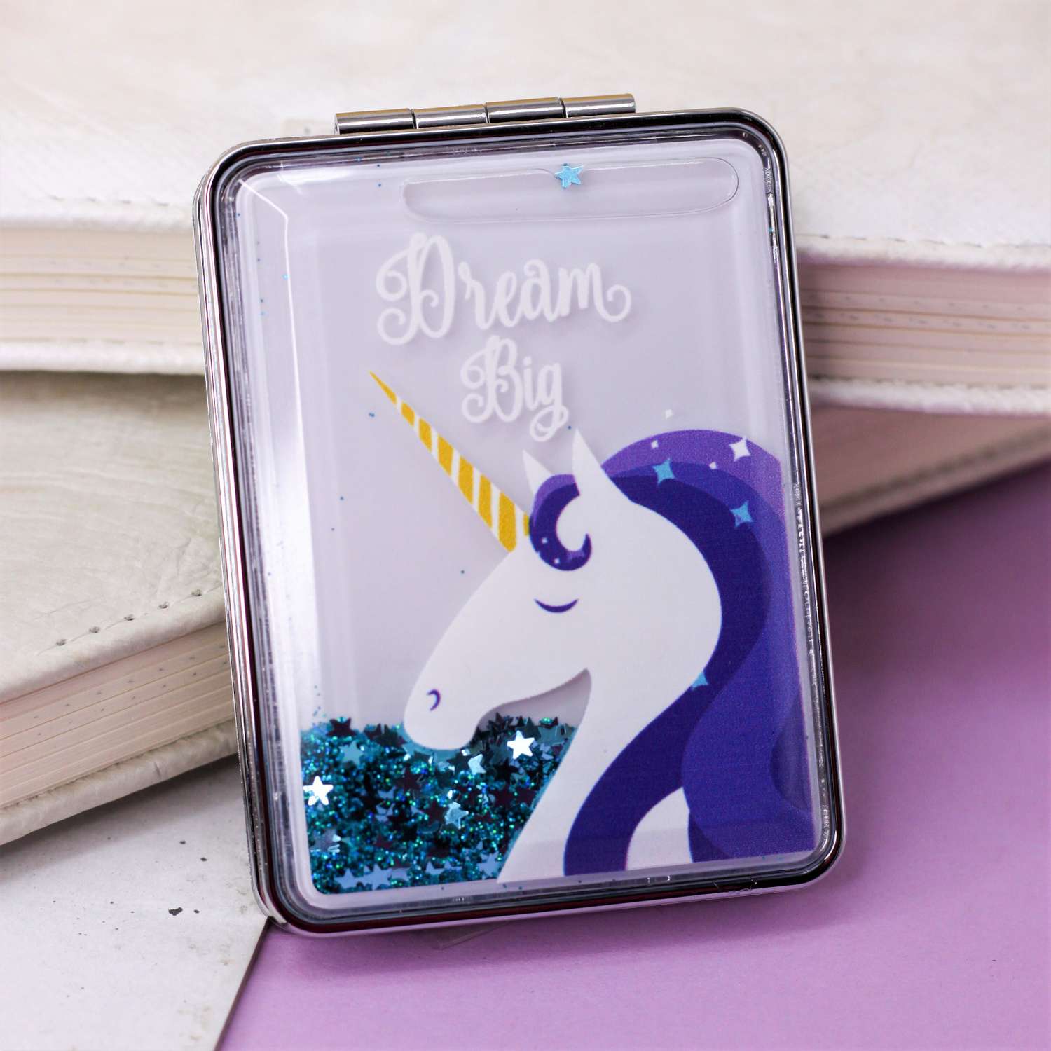 Зеркало карманное iLikeGift Sparkles unicorn blue с увеличением - фото 1